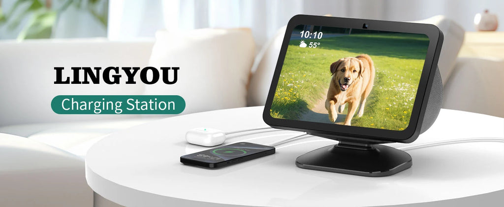 LINGYOU Charging Stand for Echo Show 8 3rd Gen - Adjustable Holder with Charging Ports (USB-C/A) for Charge Cellphones &  Earbud