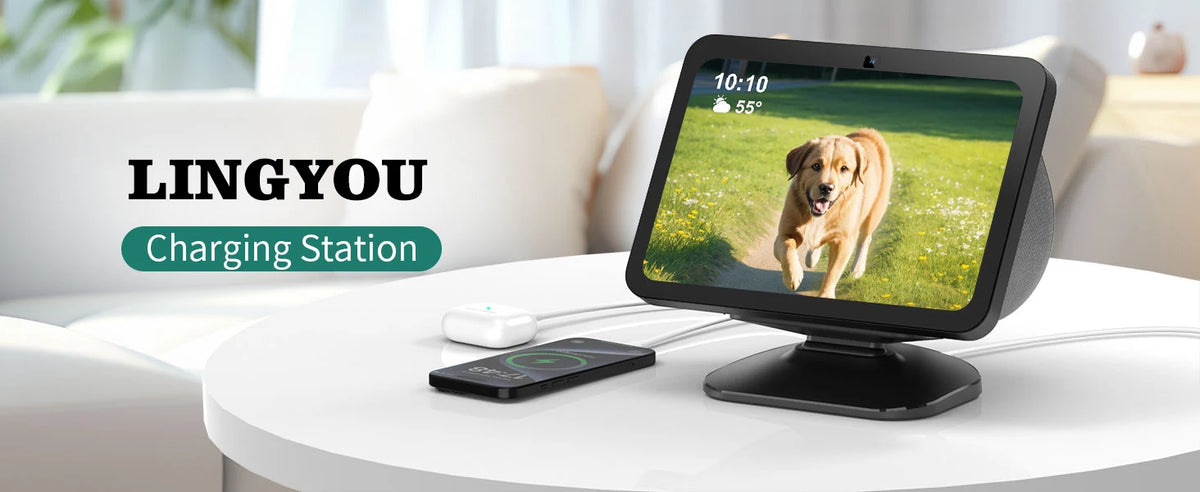 LINGYOU Charging Stand for Echo Show 8 3rd Gen - Adjustable Holder with Charging Ports (USB-C/A) for Charge Cellphones &  Earbud