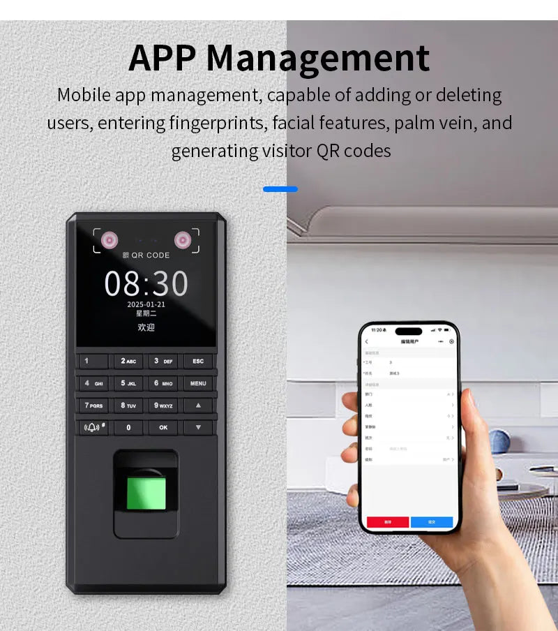 Palm Vein Face Fingerprint Recognition Attendance Machine Mobile APP QR Code Check-In Password Time Clock Access Control System