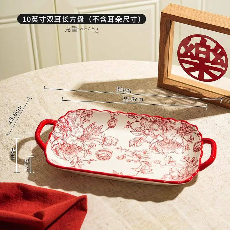 Modern Red Dinner Set Plates Luxury Designer Italian Round Plates Dinner Sets Ceramic Elegant Aparelho De Jantar Kitchen Dishes