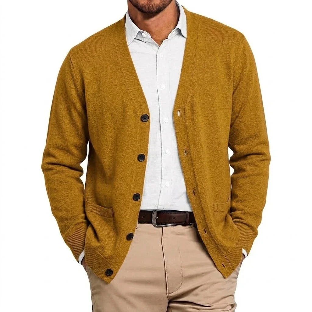 Mens VNeck Open Cardigan Jumper Button Front Knit Apparel Long Sleeve Knit Sweat Tops with Pockets Outer Garment for Males