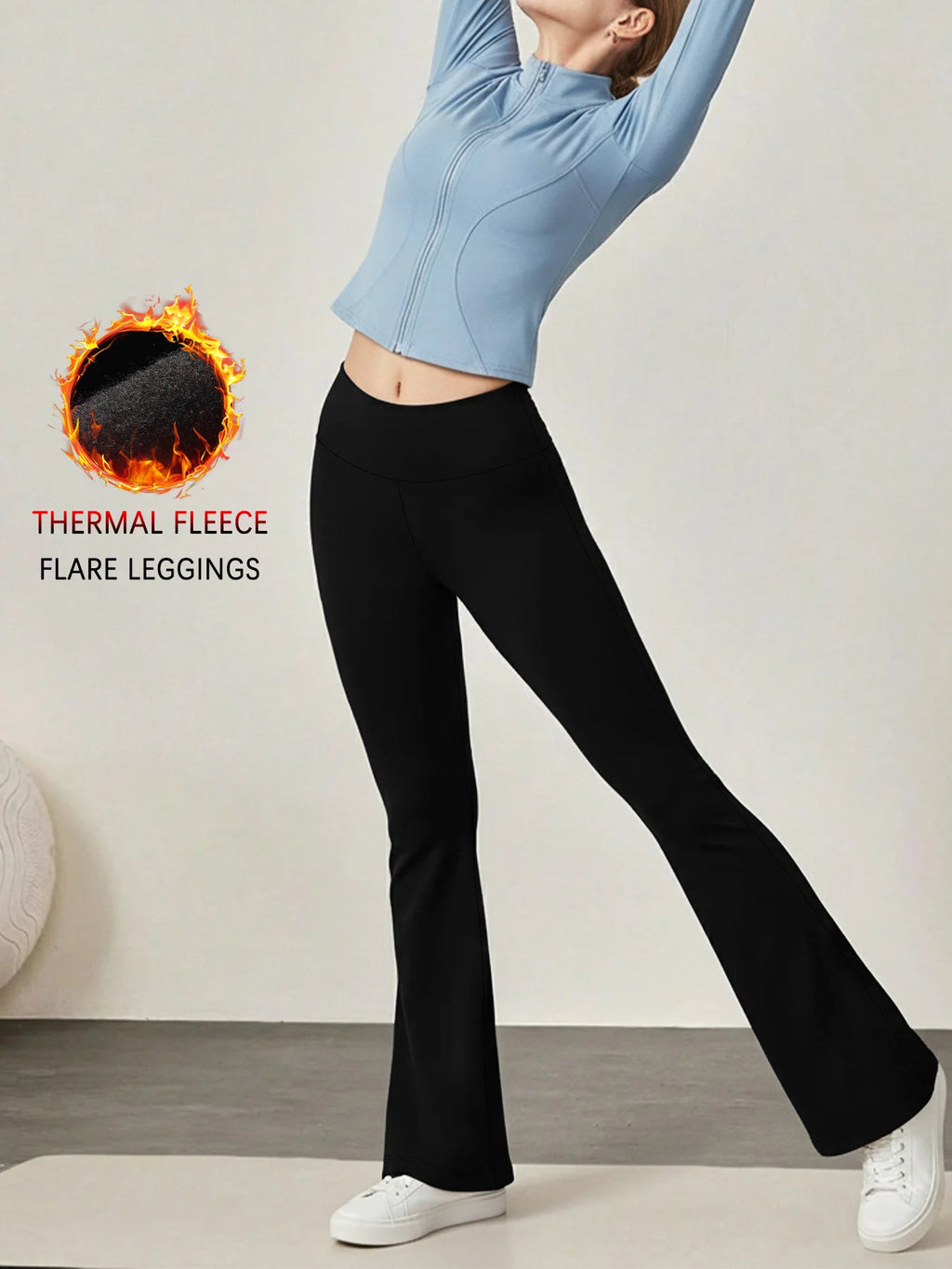 Women's Super Soft High Waisted Fleece Flare Leggings with Tummy Control. Comfortable Bootcut Design for Yoga and Daily Wear