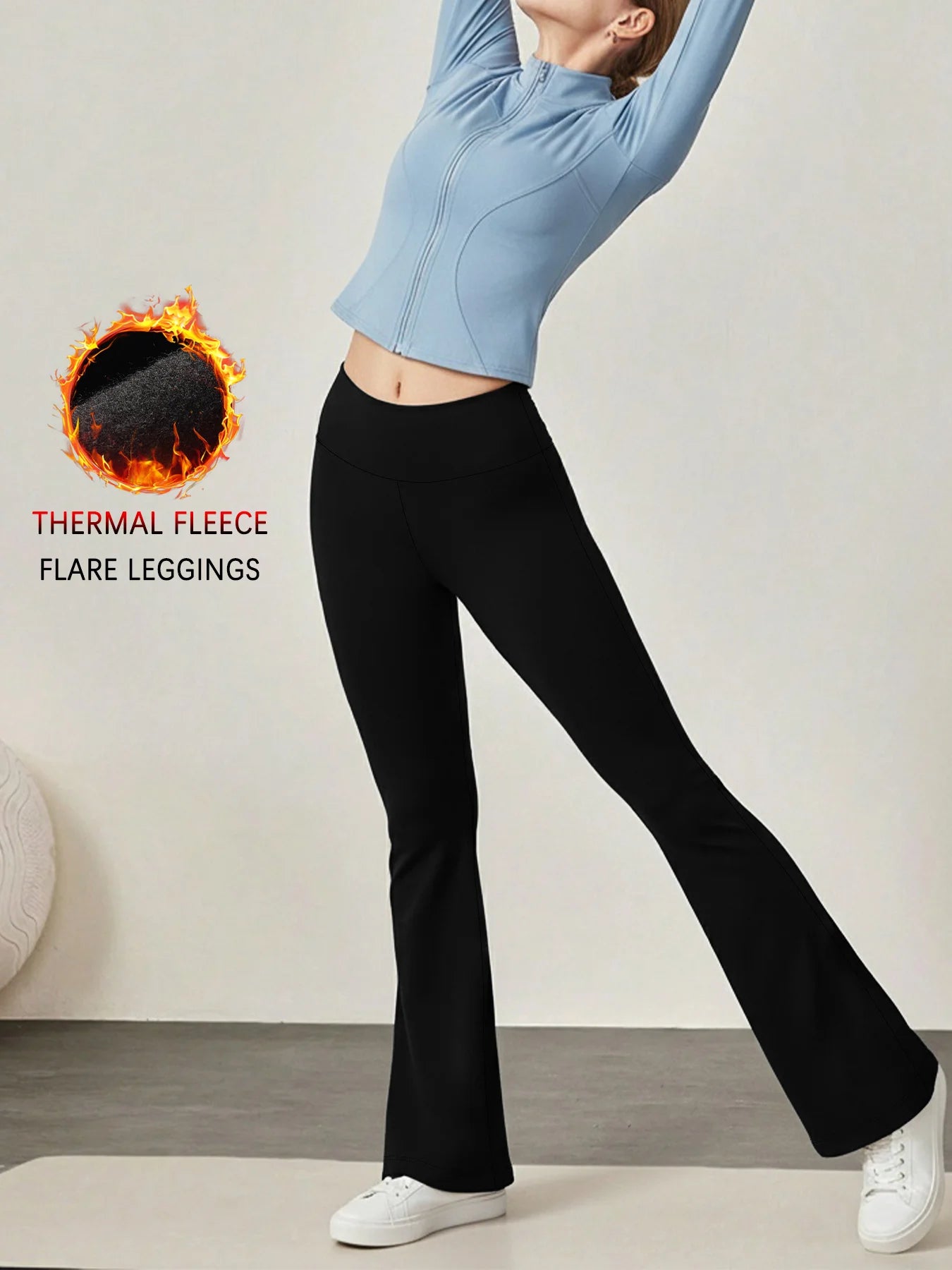 Women's Super Soft High Waisted Fleece Flare Leggings with Tummy Control. Comfortable Bootcut Design for Yoga and Daily Wear