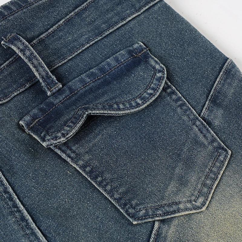 SUCHCUTE Fashion Vintage Low-Waisted Jeans for Women Y2K Streetwear Slim Denim Pants Retro Grunge Skinny Jeans All Match Clothes