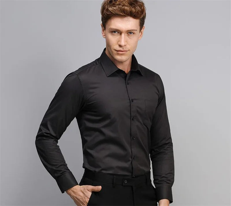 Men's High Quality Dress Shirts Long Sleeve Slim Fit Solid Stripe Business Formal White Shirt Male Pocket Social Clothing 7XL