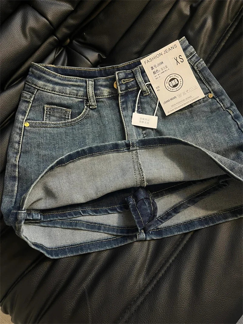 2025 Women's Blue A-line Denim Skirt Y2k Jean Shorts Skirts Harajuku 90s Vintage Mini Cowboy Skirt 2000s Fashion Clothes Summer