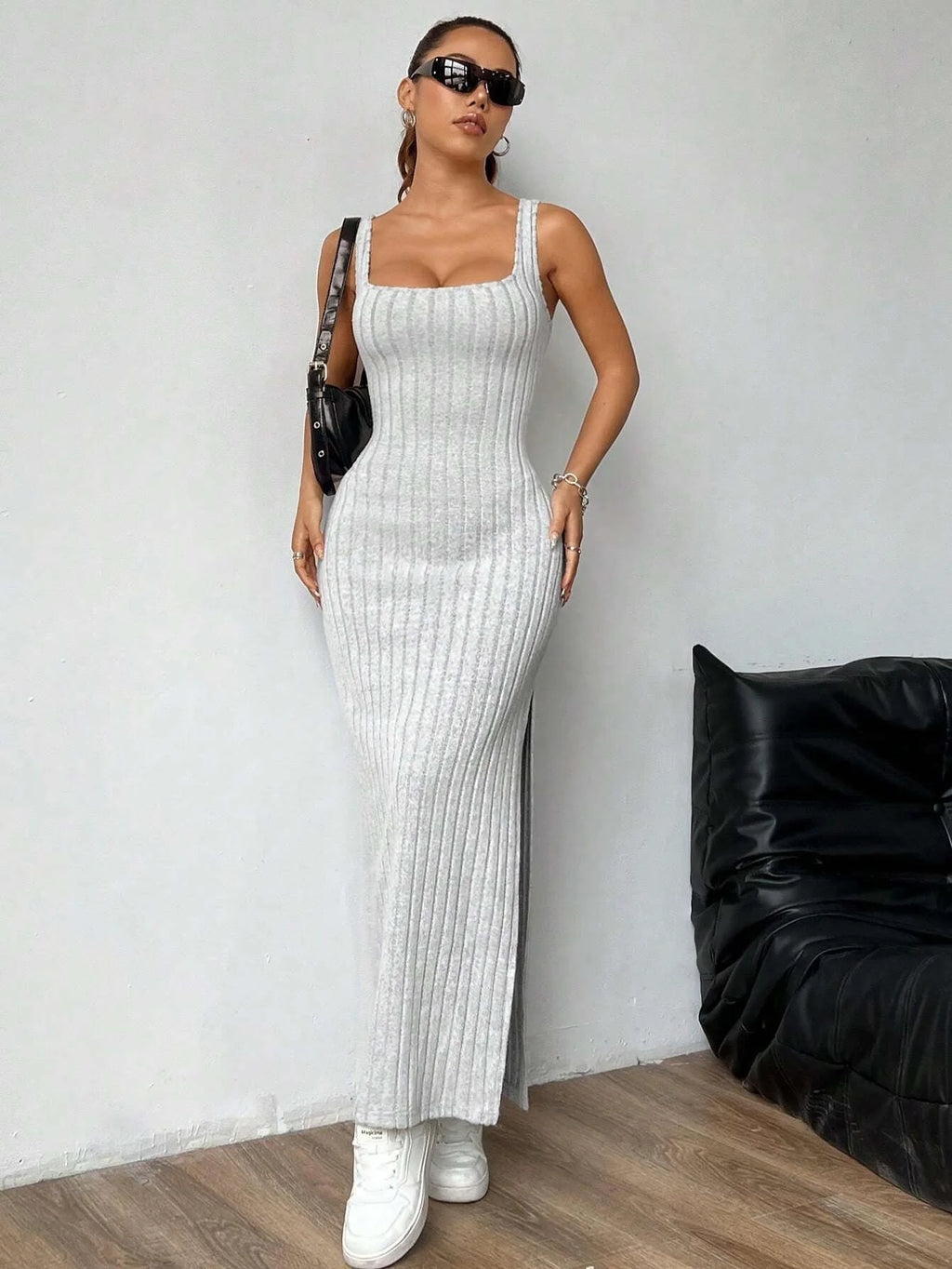 Elegant Slim Knitted Dresses Women New Sexy Hollow Out Backless Bodycon Long Dress Streetwear Fashion Casual Solid Lady Dress