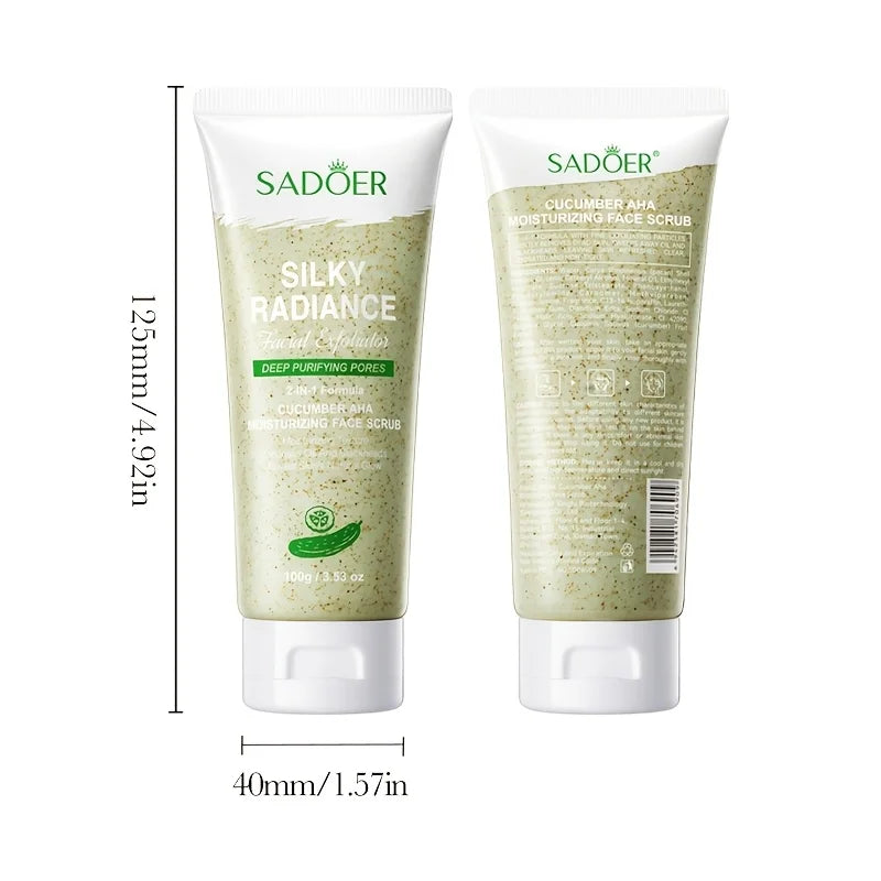 2Pcs Cucumber AHA Face Scrub Balm, Deep Cleansing, Hydrating, Exfoliating Particles, Brighter and Radiant Skin, Moisturizing
