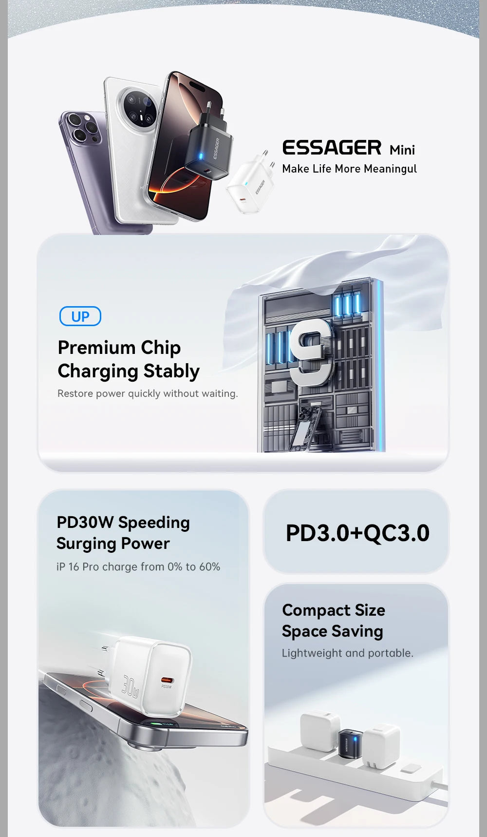 Essager 30W Fast Charger PD Charger For iPhone 16 15 14 13 Huawei Quick Charger PD3.0 QC3.0 Phone Charger Type C Tablets Charger