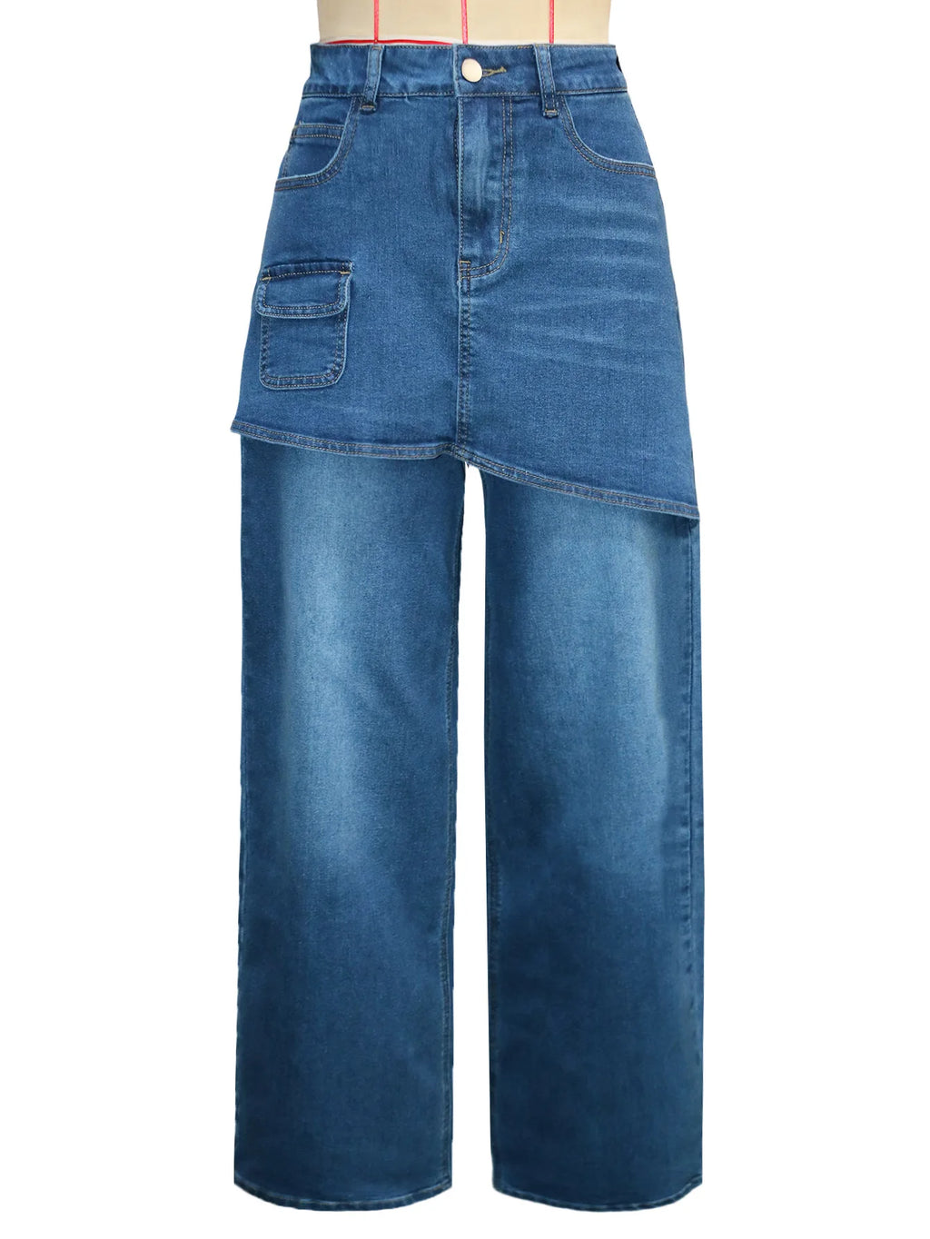 Fashion High Waist Denim Wide Leg Jeans for Women Detachable Skirt Layered Cargo Pocket Streetwear Baggy Jeans Denim Trousers