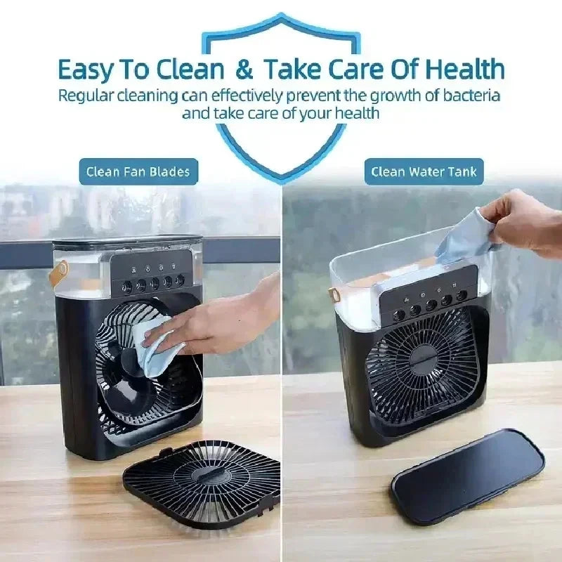 Portable 3 In 1 Mini Air Conditioner Fan Humidifier LED Night Light Adjustable Wind Speed Desktop Cooler For Bedroom Office Stud