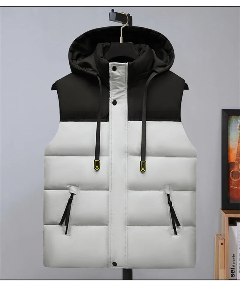 Plus Size Cotton Padded Vest for Men Warm Autumn Winter Sleeveless Jackets Hat Detachable 6XL Fashion Loose Coat Men Clothing