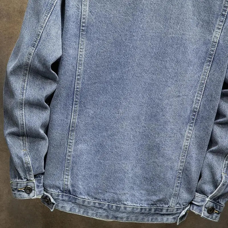 American Stylish blue/black Vintage Denim Jacket for Man Loose-fitting Workwear Jacket Men's Autumn-winter Top