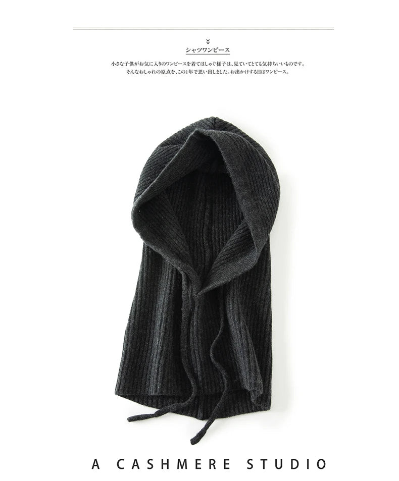 Wool Cashmere Knitted Hood Hat Scarf Elegant Hats Beanies Women Men Winter Neck Warm Balaclava Headgear Caps Unisex 4 New Colors