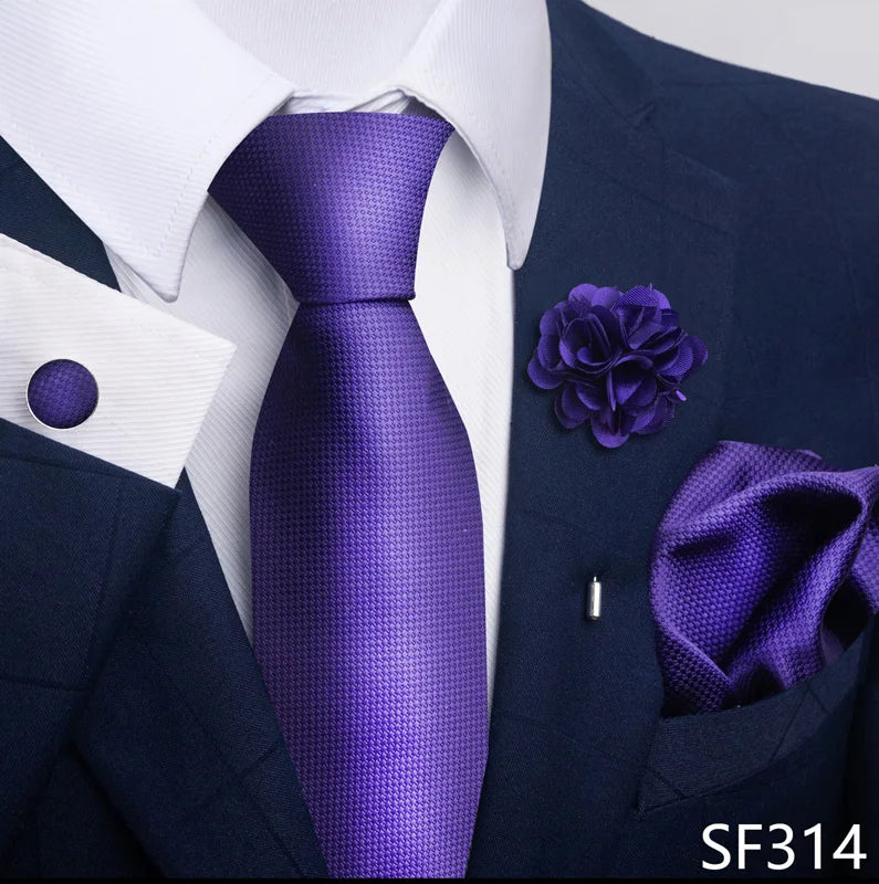 Hot Sale Luxury 8 Cm Blue Floral Ties Pocket Square Cufflinks Brooch Set For Man Suit Accessories Holiday Gift Fit Formal Party