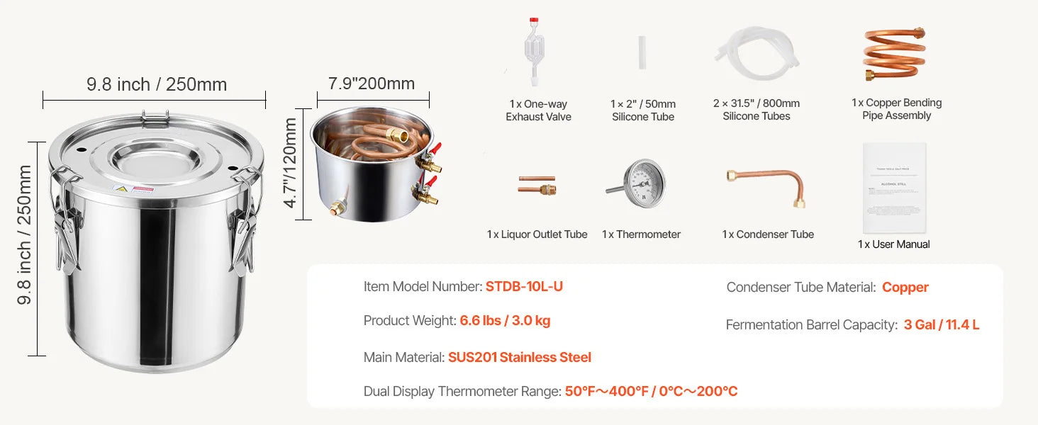 SucceBuy 3 5 8 Gallon Alcohol Still  Stainless Steel Water Alcohol Distiller with Copper Coil Brewing Refining Fermentation Kit