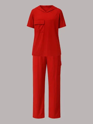 2026 Autumn and Winter Women's Casual Solid Color Hooded T-shirt with Straight Leg Pants Two-piece Set