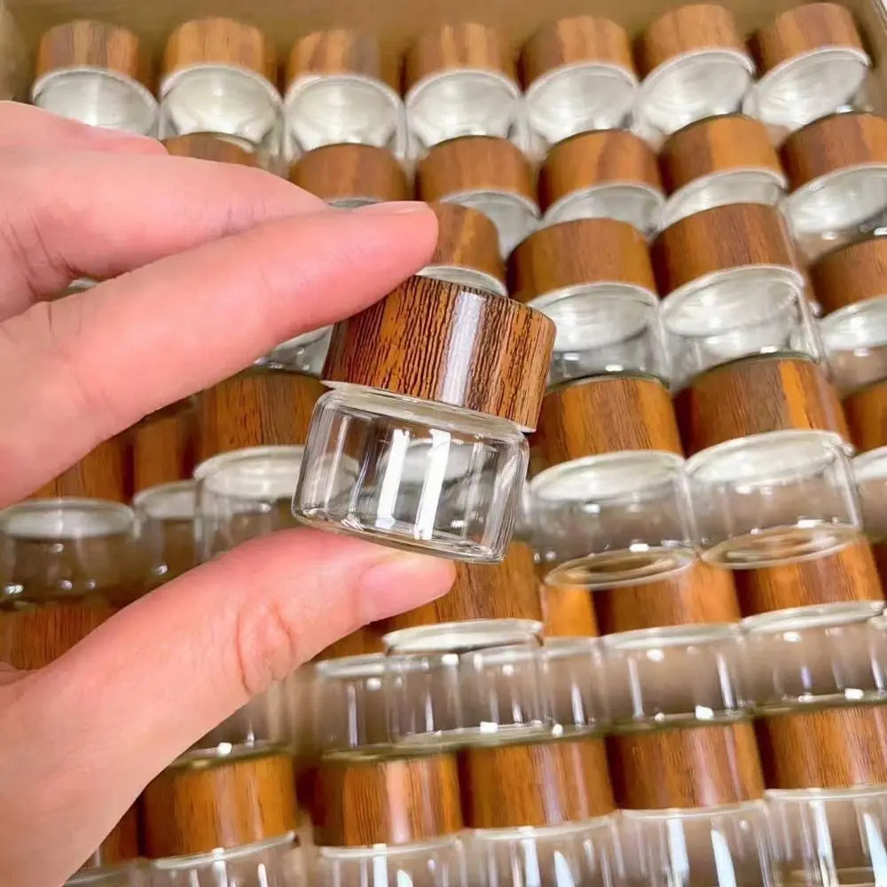 6PCS 10/20/30 ML Wooden Lid Mini Glass Bottles Food Grade Transparent Small Spice Jars Sealed Golden Bean Bottle