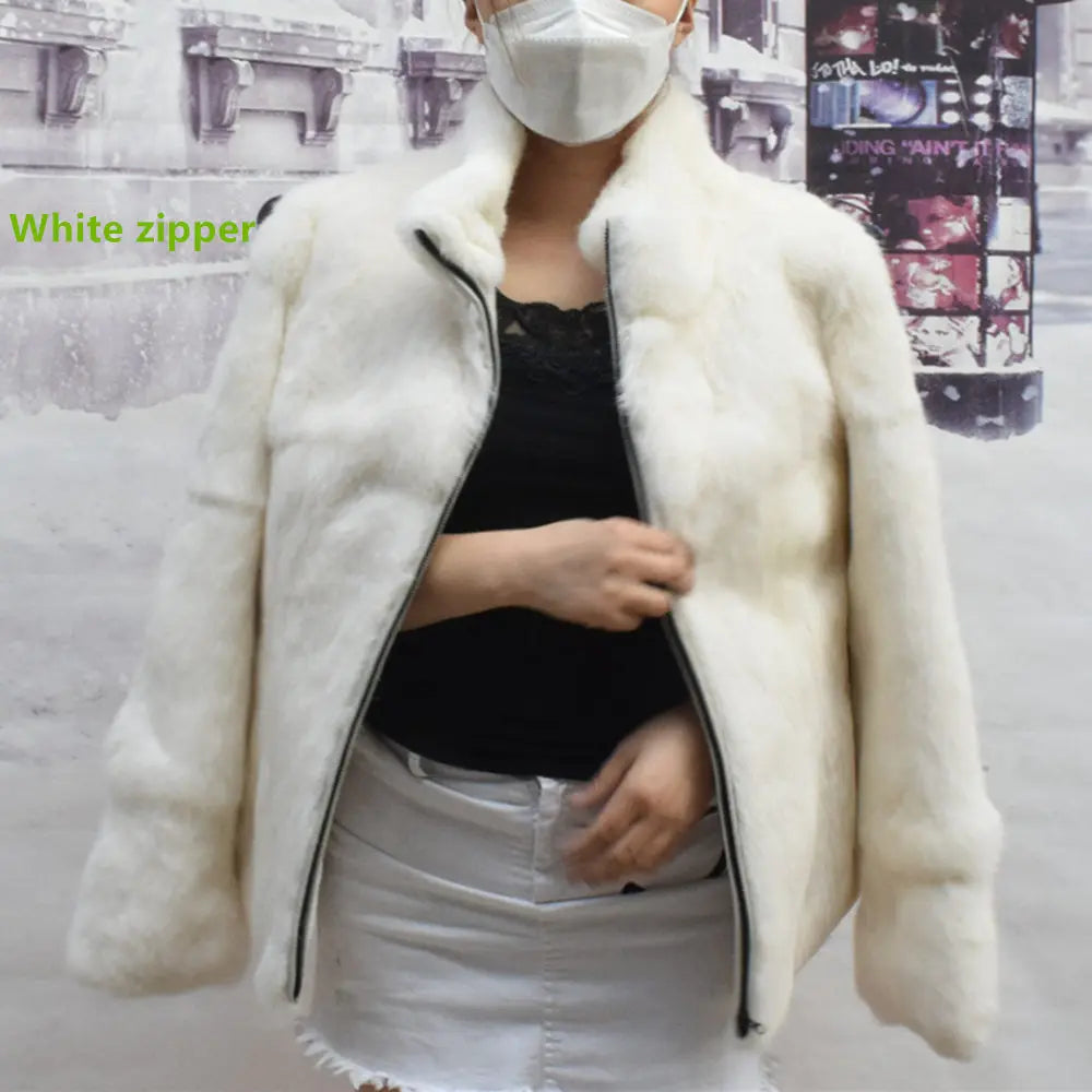 Natural Rabbit Fur Coat Women Winter Jacket Real Leather And Fur Bolero Women's Clothing Female Outerwears With 2025 Black Cold