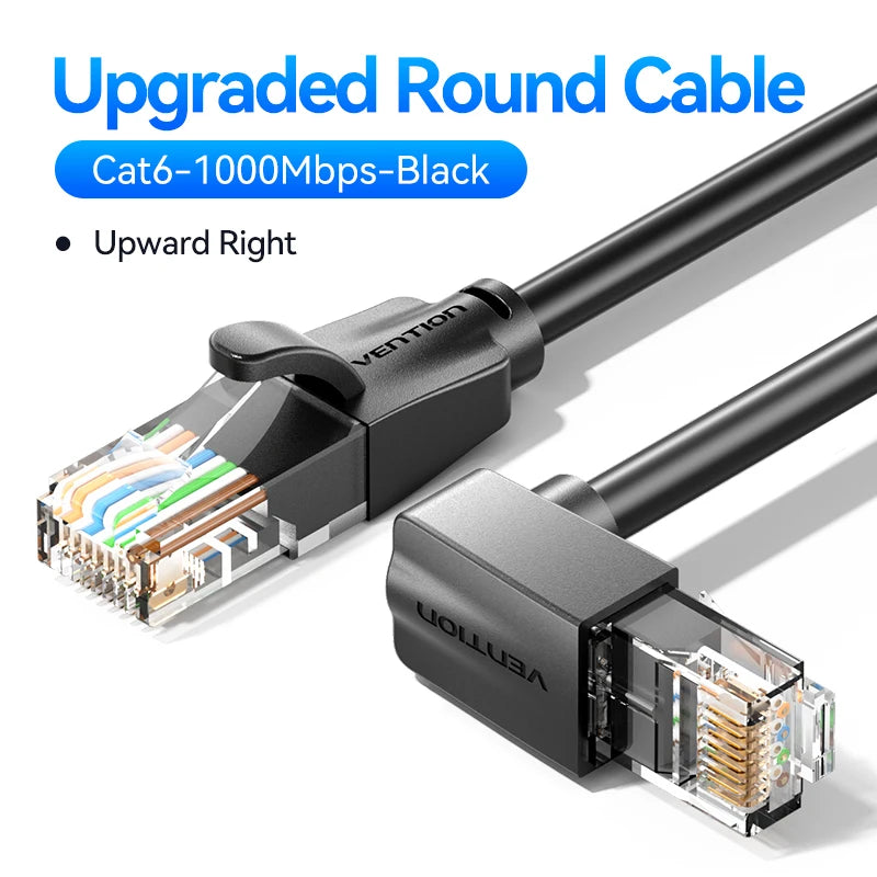 Vention Cat6 Ethernet Cable 90° Right Angle Design CAT 6 Networking Internet Lan Cord for Laptops PS5 4 Xbox Router RJ45 Cable