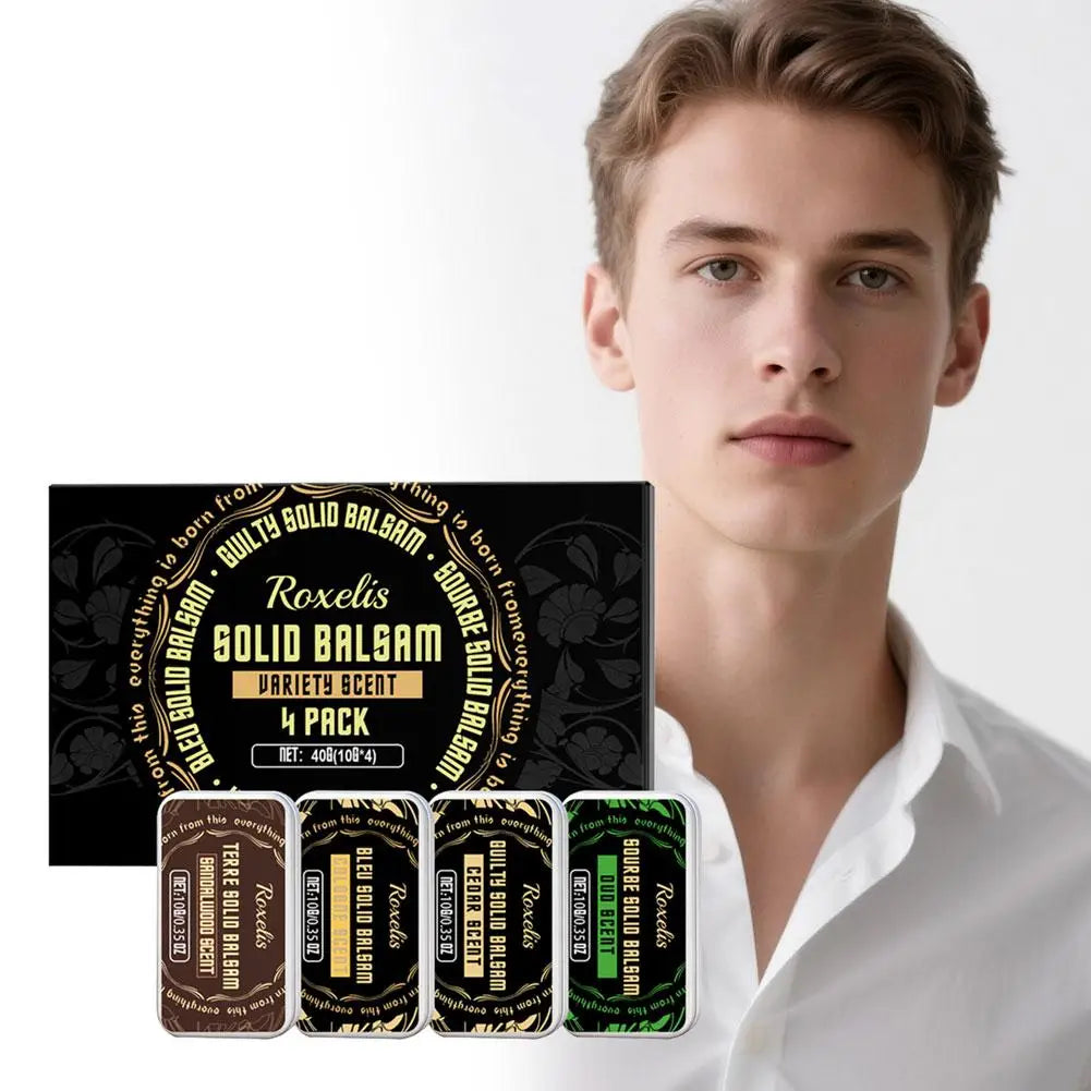 Men Solid Cologne Fragrance Set 4 In A Box - Portable Deodorant Balm Gel, Long-lasting Woman Floral Scent for Daily Use