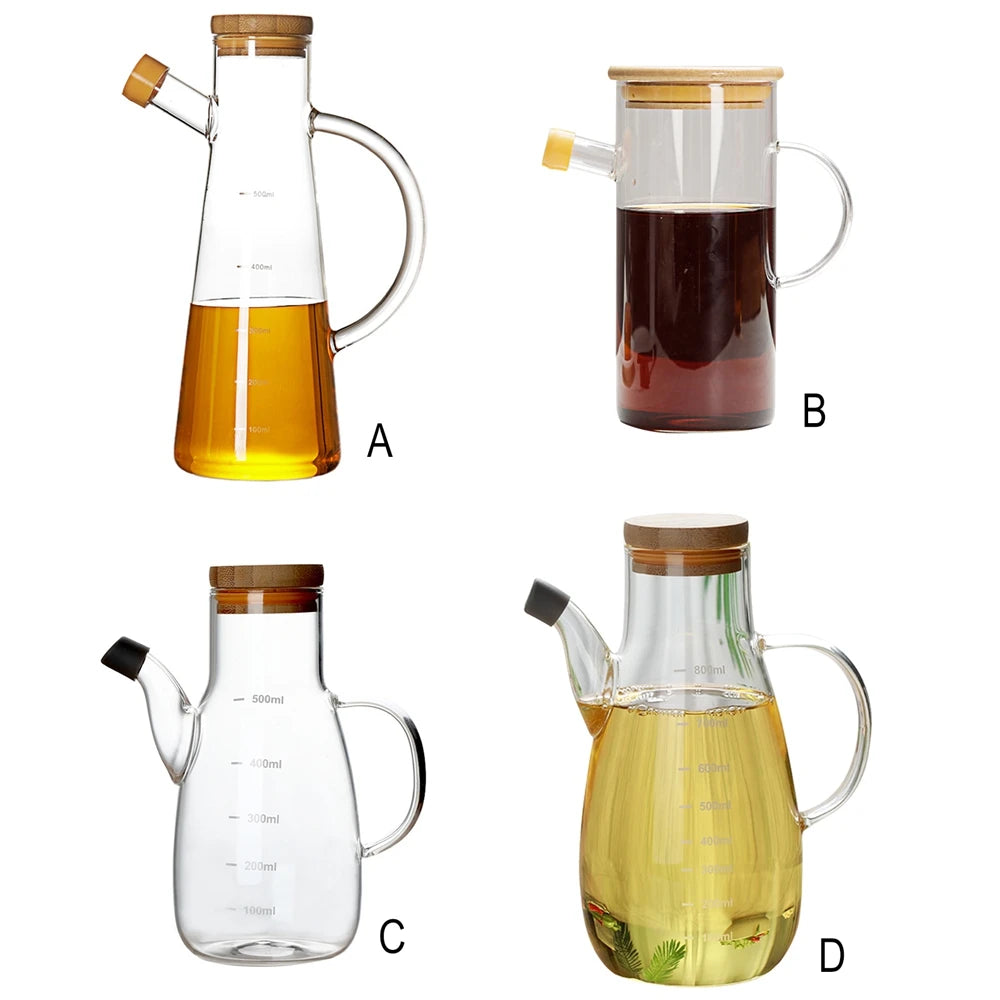 500/800ml Cooking Seasoning Bottle Dispenser Glass Olive Oil Sauce Vinegar Pot Bottles with Handle Lid Kitchen Cooking Container