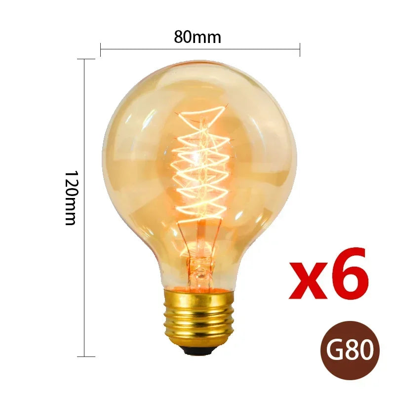 6pcs/lot Retro Edison Bulb C35 T45 ST64 G80 G95 A60 Filament Light 40W E27 Vintage Ampoule Incandescent Lamp Decorative Lights