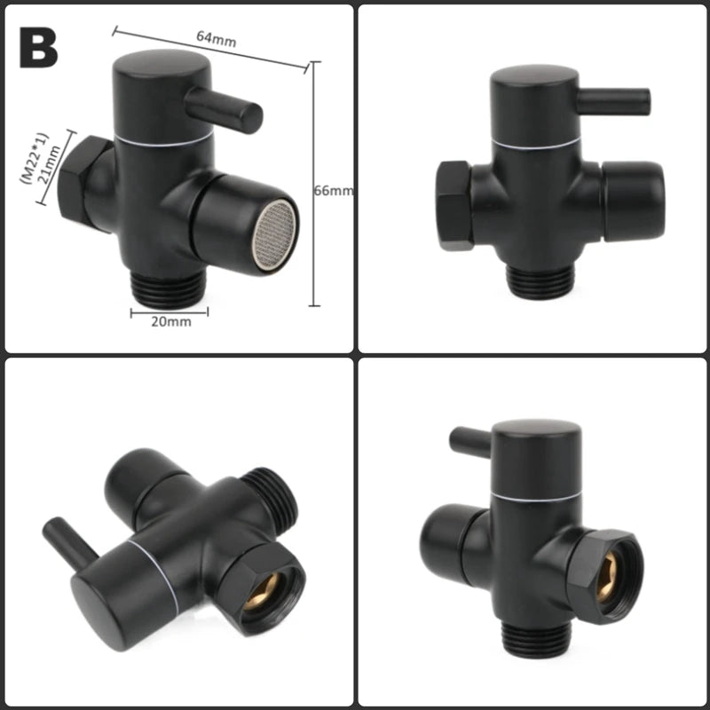 Black Brass Shower Arm Adapter G1/2’’ G3/4 Shower Diverter Valve For Handheld Shower Head Bathroom Kitchen Accessories