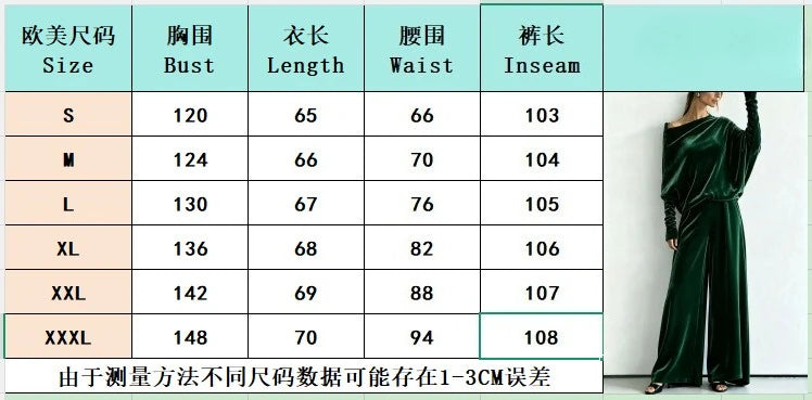 Women's Suit Two Piece Pants Set One Shoulder Batwing Sleeve Velvet Wide Leg Trousers Loose Fit Autumn Winter Tracksuit