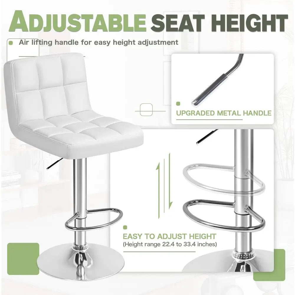 Bar Stools ern Pu Leather Swivel Adjustable Hydraulic Bar Stool Square Counter Height Stool Set o 2 (White)