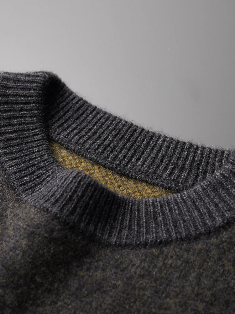Jacquard Autumn Winter New Cashmere Sweater Men's Round Neck Pullover 100% Merino Wool Knitted Casual Fashion Retro Thicken Top