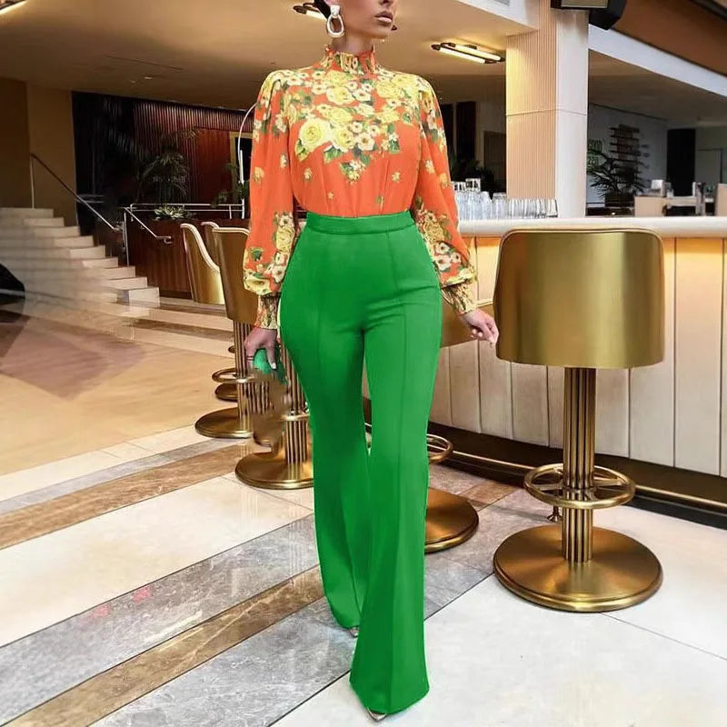 Female Casual Solid Pants Fashion High Waist Flare Pants Lady Office Elegant Long Pants For Women Spring Summer Womens Clothing