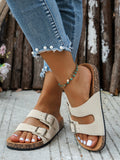 Women's Teen Mules New Spring and Summer Vintage Casual Slip-On Shoes Pu Upper Double Strap Half Slippers with Adjustable Buckle
