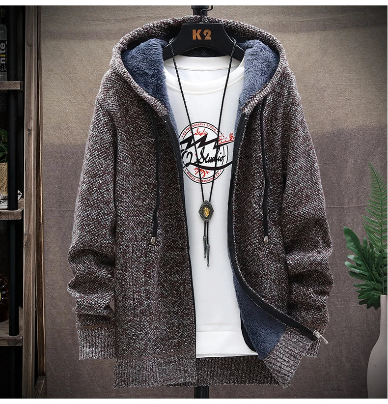 Autumn and Winter men's wool jacket new jacket plush thickened classic vintage cardigan Hoodie casual loose tops
