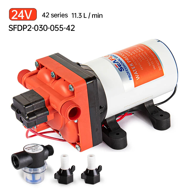 SEAFLO 42 Series Diaphragm Water Pump 3.0GPM 55PSI 12 Volts Electric Yacht Boat Marine RV Caravan High Pressure Supply 4 Chamber