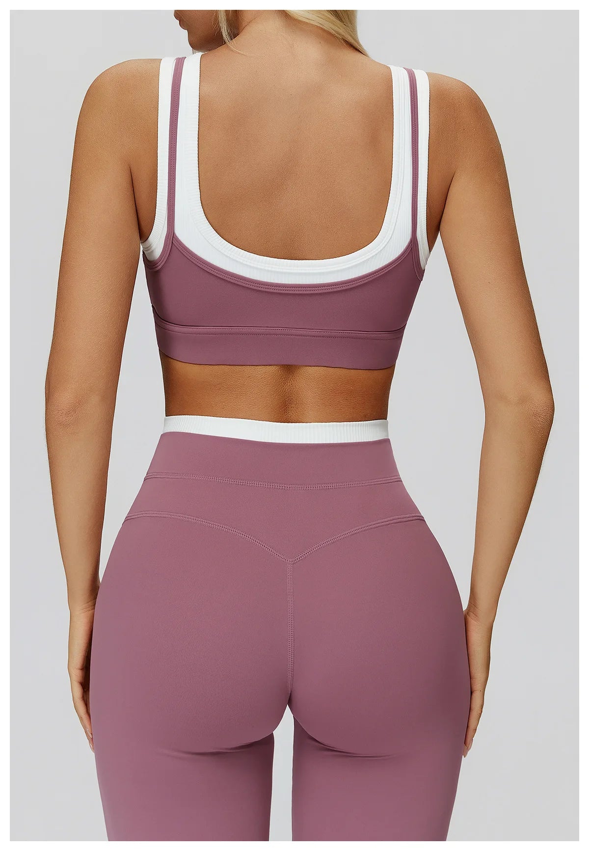 Custom LOGO Women's Naked Fake Two-piece Sports Vest Threaded Contrast Yoga Bra Running Fitness Clothing Top