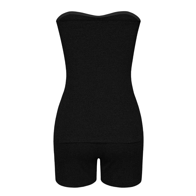 Sexy Solid Slim Suit For Women Fashion Strapless Side Split Top Elastic Waist Package Hip Shorts Two Piece Set 2026 Summer New