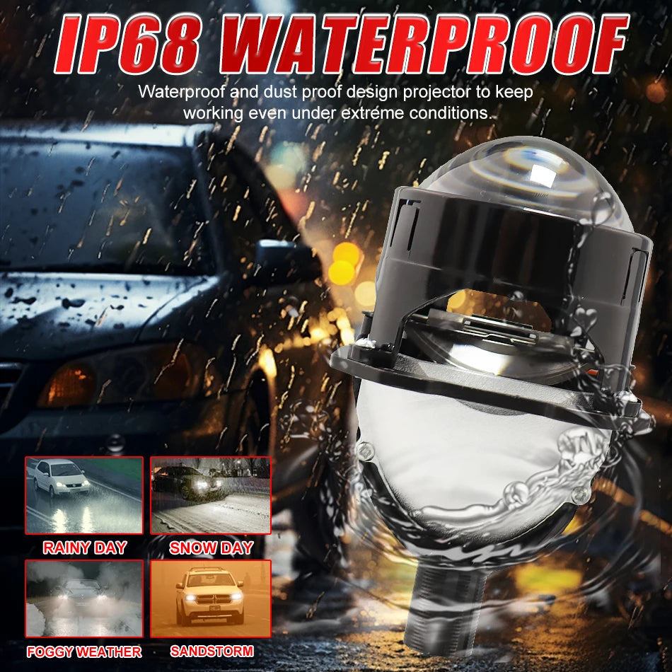 2.5 Inch Bi Led Projector Lens Led Light H4 H7 9005 9006 Car Headlight Bulb High Low Beam 6000K Diode 300W 30000LM Turbo Tuning