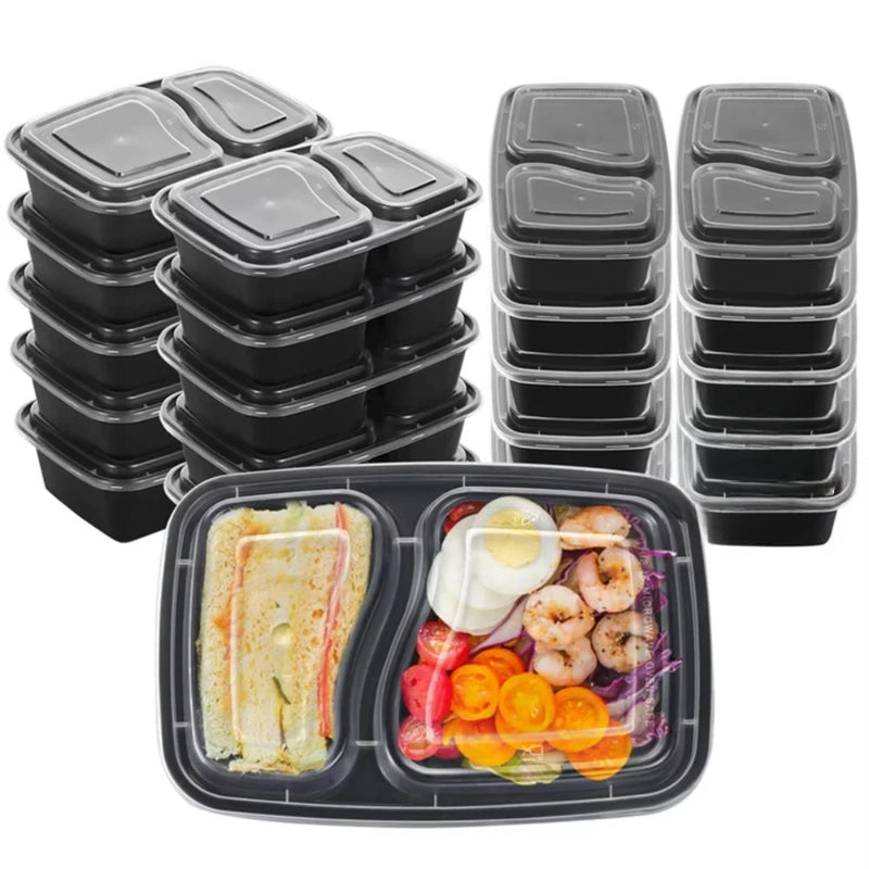 5/10PCS Black Two Compartment Food Lunch Box Fast Food Fruit American Square Box Two Compartments Picnic Graduation Season