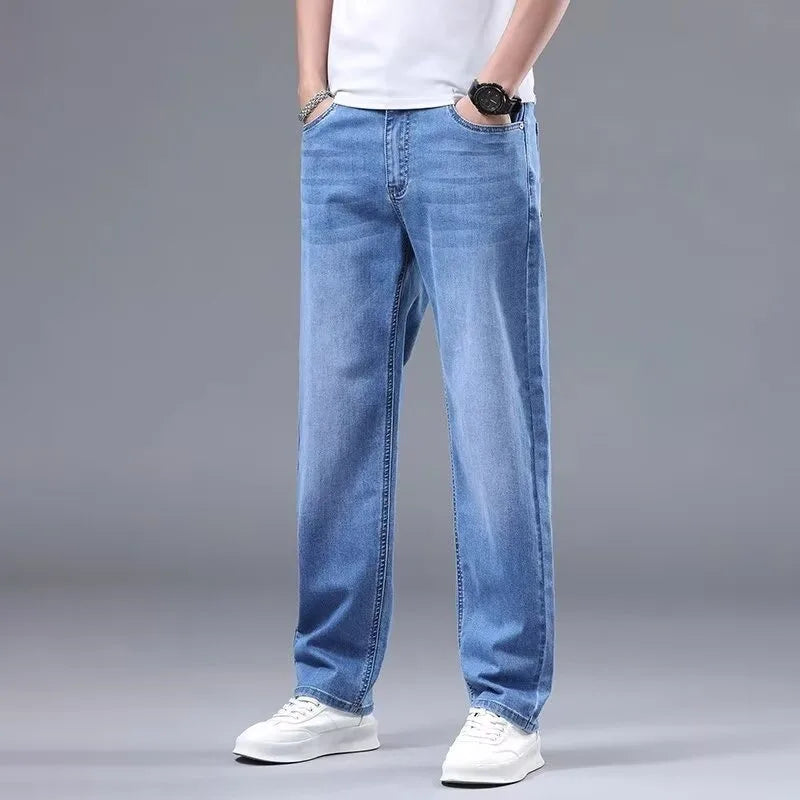 Men New Spring Autumn Jeans Male Fashion Loose Straight Leg Lightweight Denim Pants Comfortable Daily Commute Trousers