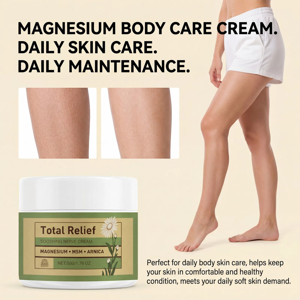 Magnesium Body Care Cream Deep Moisturizing Non Greasy Fast Absorbing Soothing Daily Skin Nourishing  Soothing Cream 50g