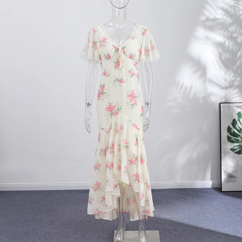 Printed Women's Dress Half Sleeve Round Neck Long Dress Tassel Hem Dress Daily Fashion Outfit Suitable for Date Party 2026