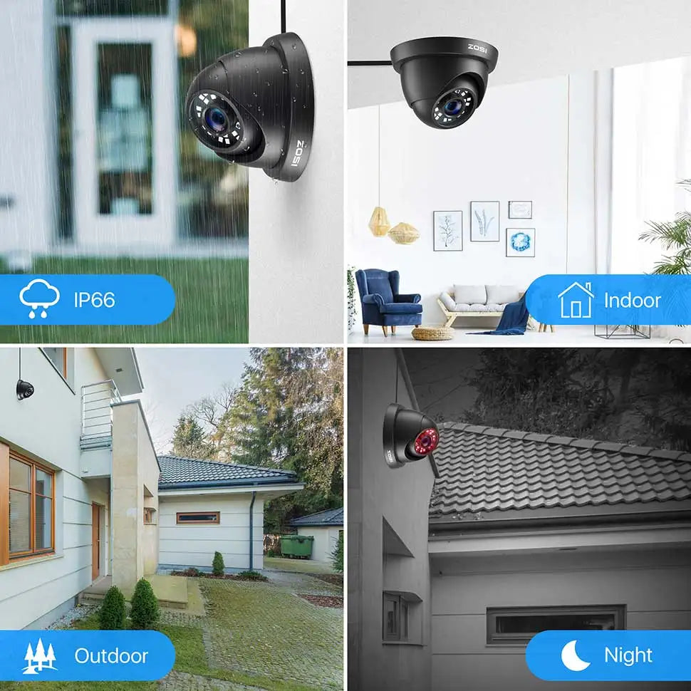 ZOSI 2MP CCTV Security Camera 1080P HD 4-in-1 AHD TVI CVI CVBS Weatherproof Home Dome Video Surveillance Camera for DVR System