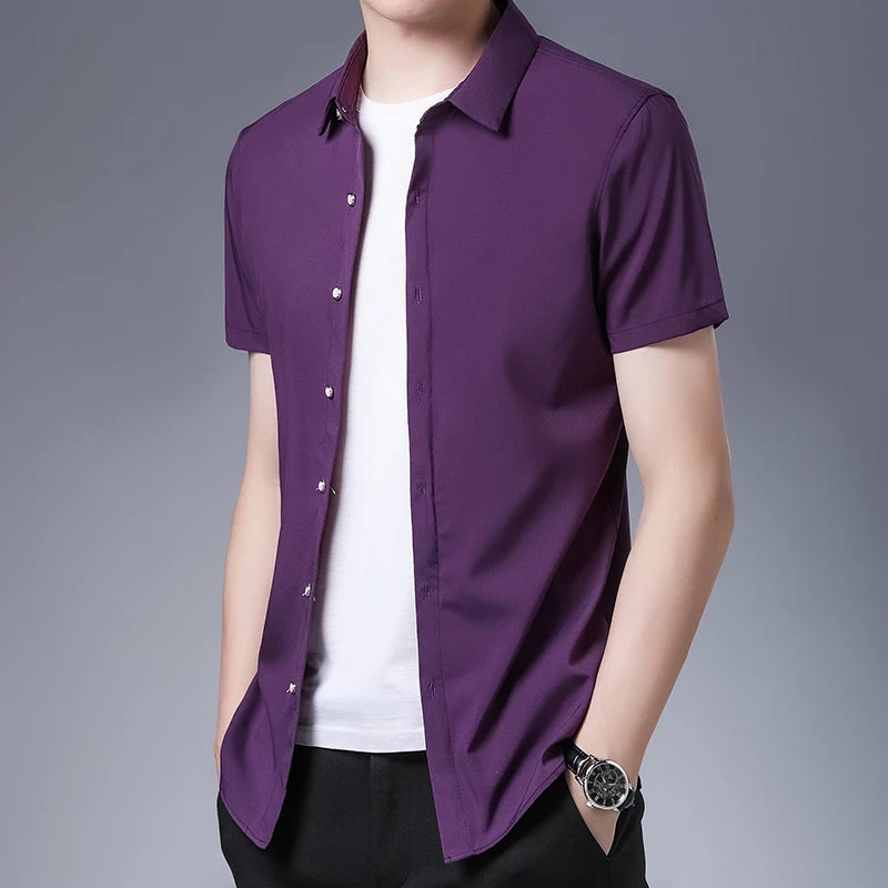 8 Colors Men's Casual Business Short Sleeved Shirt Wrinkle Resistant Fashionable Top