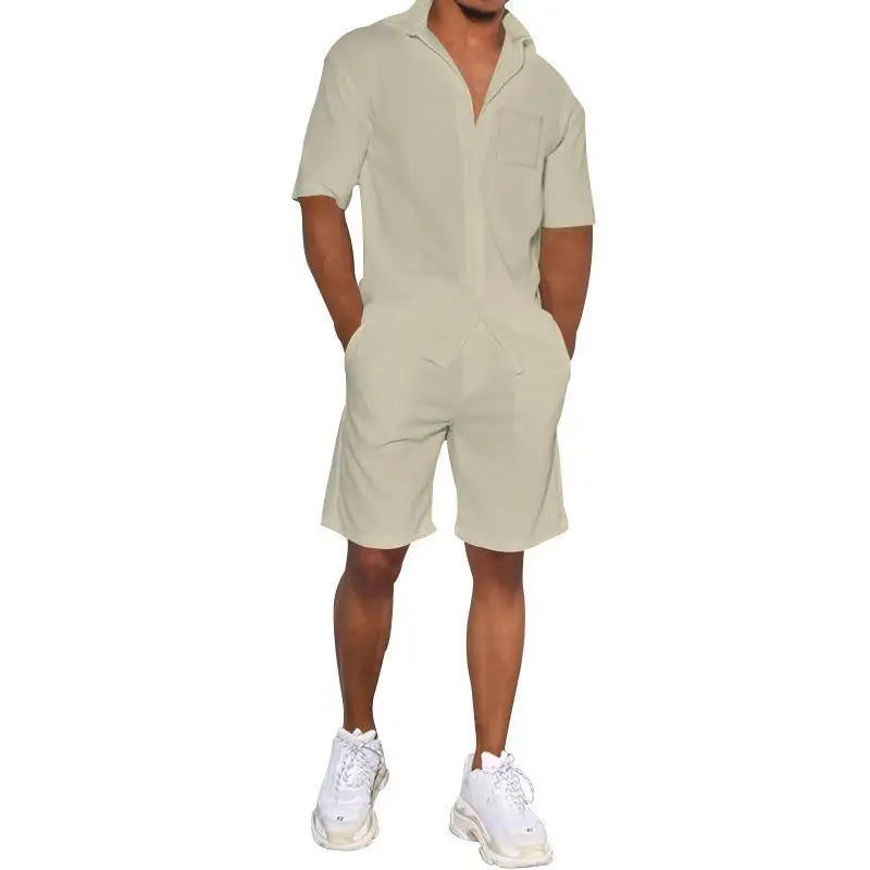 2026 Men's Summer Solid Casual Sets Comfy Cotton Linen Short Sleeve Lapel Shirt and Shorts Two Piece Sets Men Loose Sport Outfit