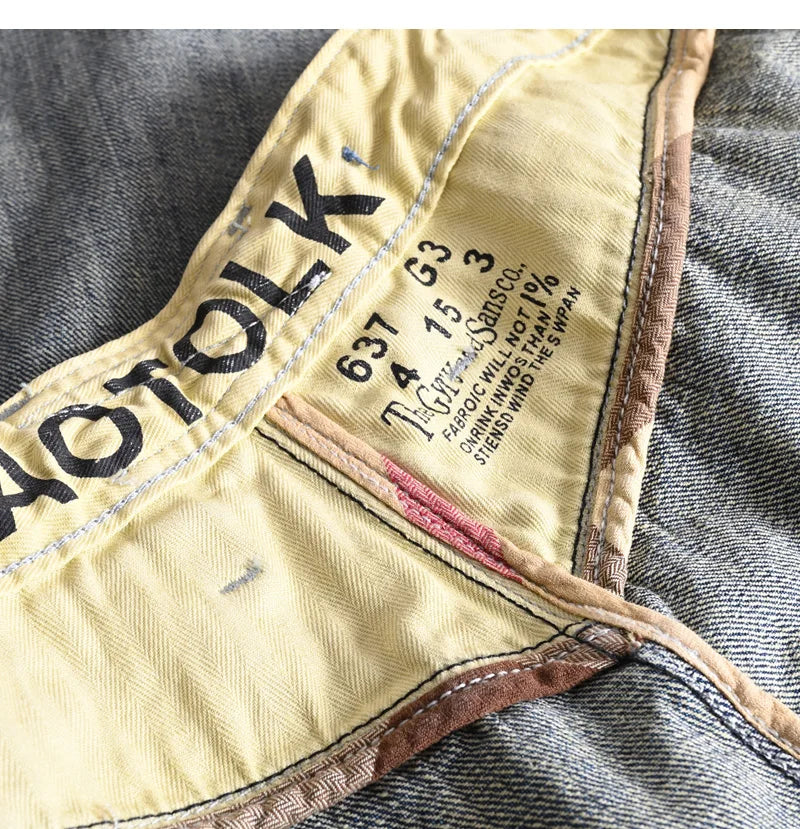 Heavyweight 100% Cotton Relaxed Straight Denim Jeans Vintage Washed & Distressed American Casual Pants for Men Amekaji Retro