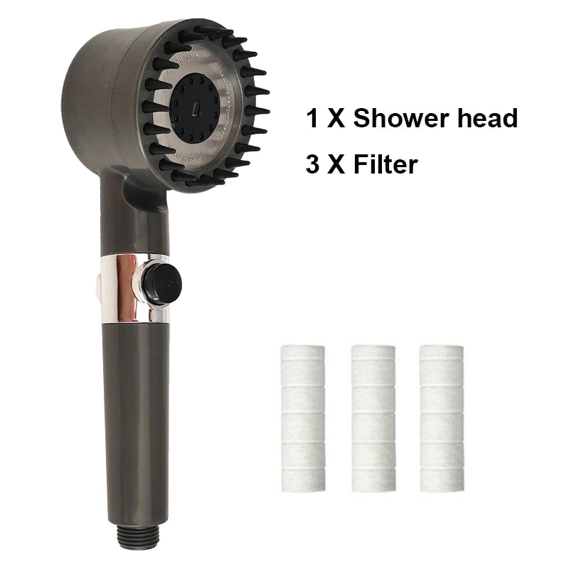 High Pressure Shower Head 3 Mode Adjustable Showers with Massage Brush Saving Water Filter SPA Showerhead Bathroom Accessories