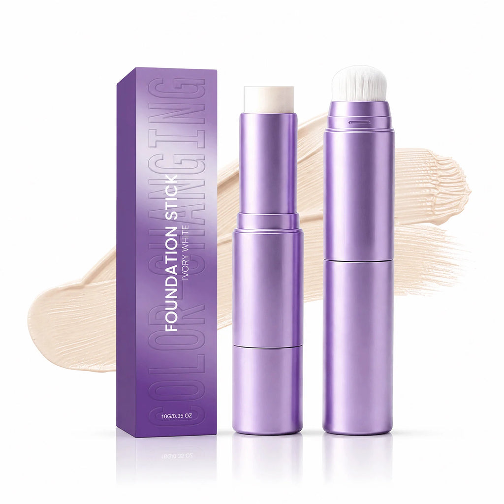 2-in-1 Color Changing Foundation Stick Natural Flawless Finish Lightweight Smooth Face Makeup Buildable Coverage for All Skin