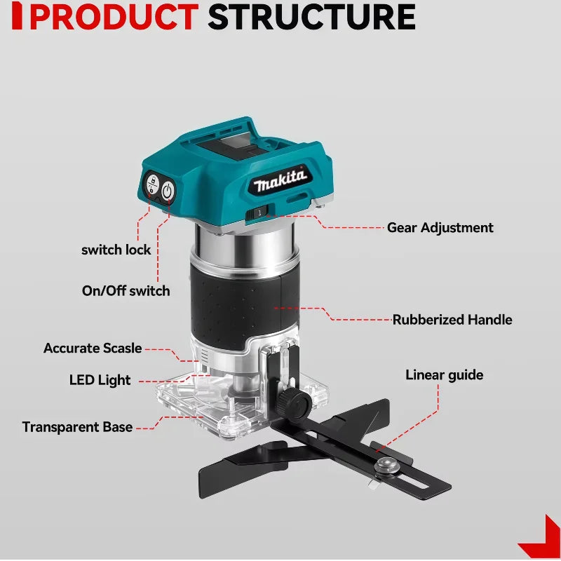 Makita DRT50 18V Brushless Cordless Trimmer Woodworking Trimming Slotting Milling Engraving Machine Power Tool