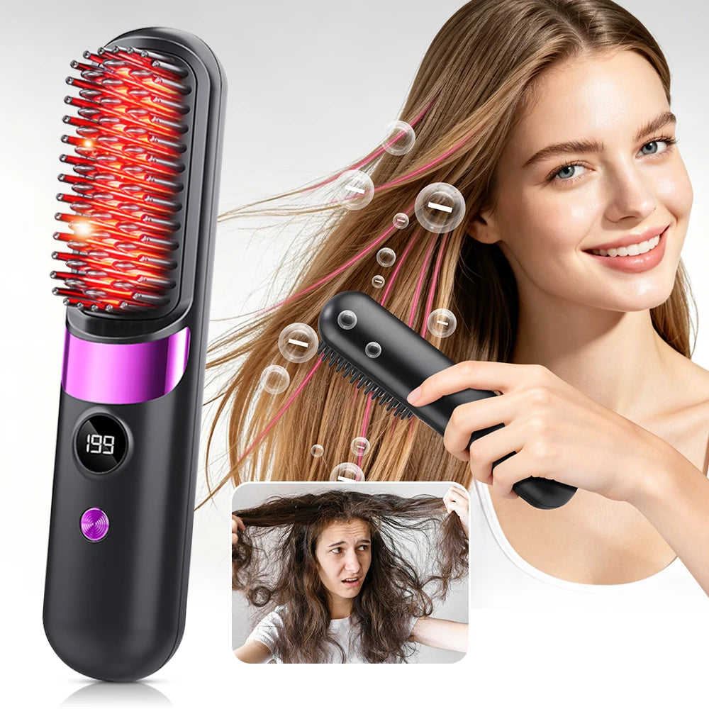 Cordless Hair Straightener 4 Temp LCD Display Anti-scald Hair Straightening Brush Portable Rechargeable Hair Styler Travel Women